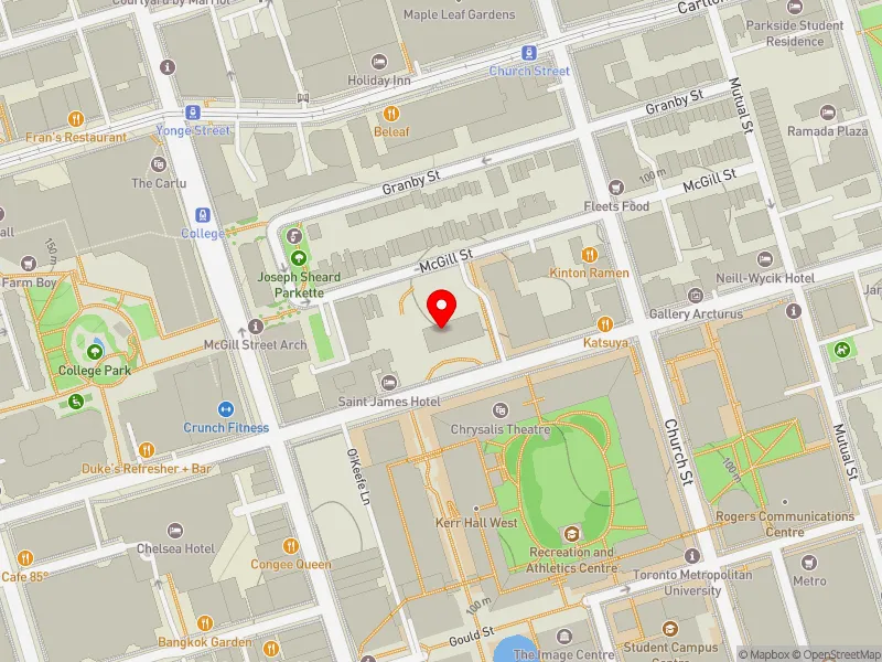 RentSafeTO apartment evaluation map view of 40 GERRARD ST E in Toronto Centre, Toronto
