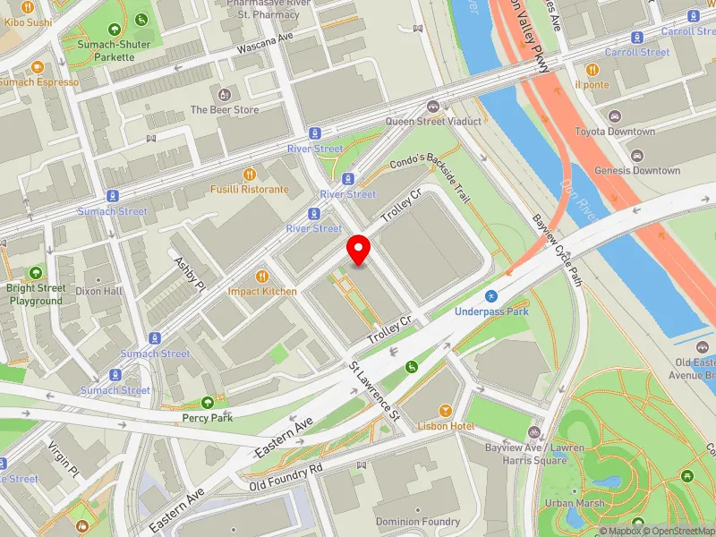 RentSafeTO apartment evaluation map view of 40 LOWER RIVER ST. in Toronto Centre, Toronto