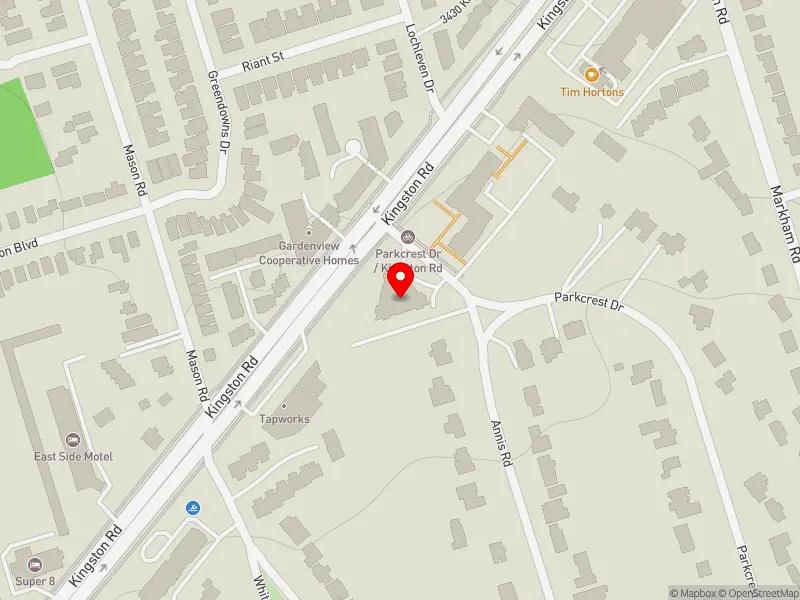 RentSafeTO apartment evaluation map view of 40 PARKCREST DR in Scarborough Southwest, Toronto