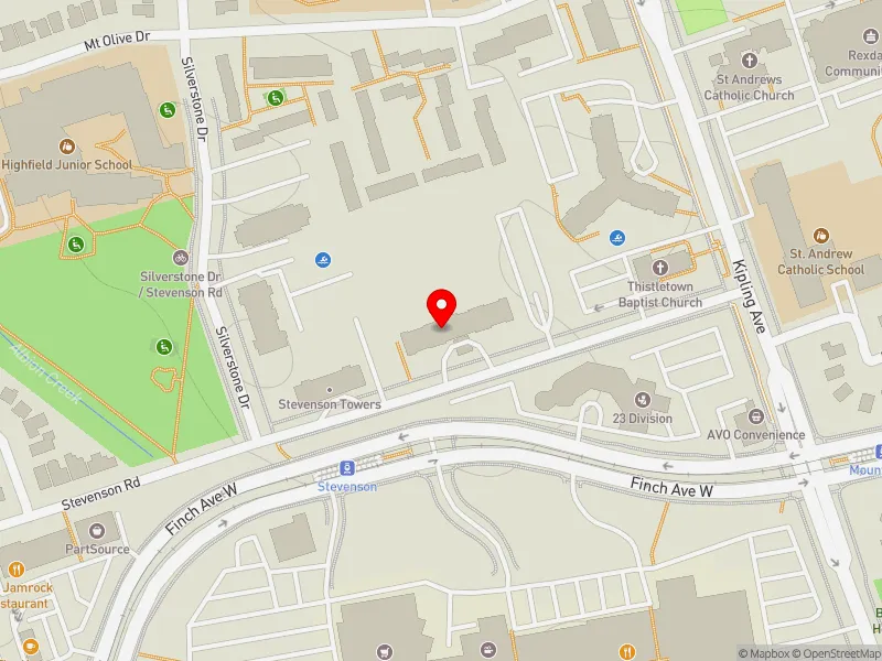 RentSafeTO apartment evaluation map view of 40 STEVENSON RD in Etobicoke North, Toronto