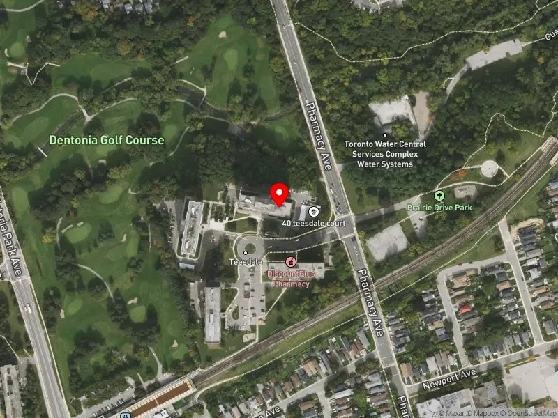 RentSafeTO apartment evaluation satellite view of 40 TEESDALE PL in Scarborough Southwest, Toronto