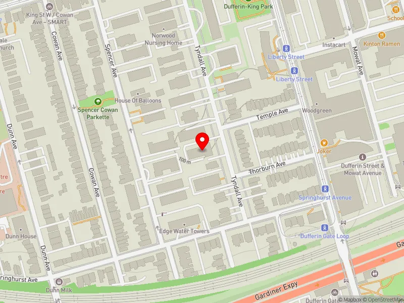 RentSafeTO apartment evaluation map view of 40 TYNDALL AVE in Parkdale-High Park, Toronto