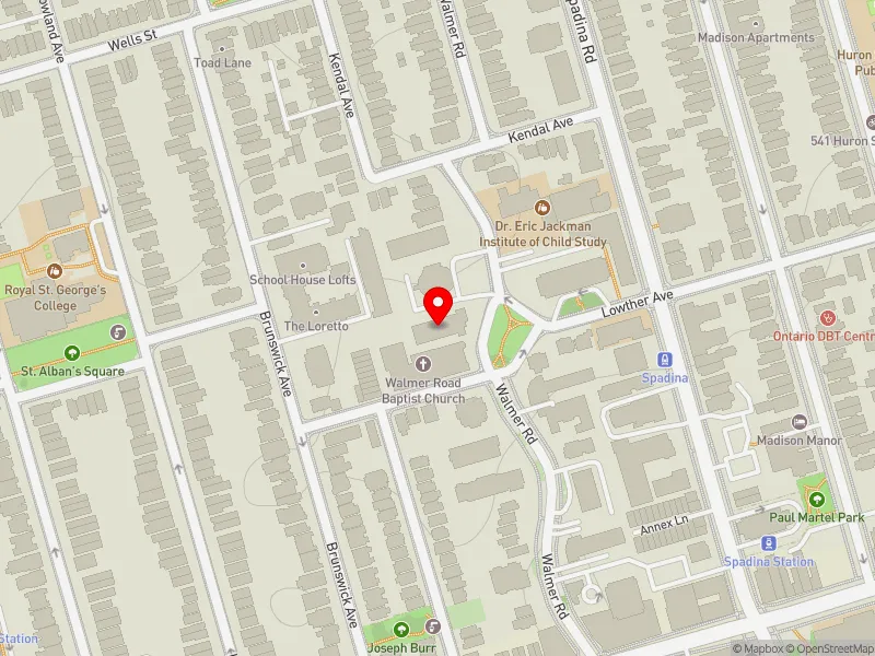 RentSafeTO apartment evaluation map view of 40 WALMER RD in University-Rosedale, Toronto