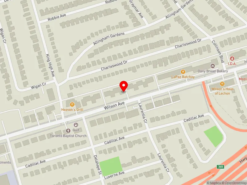 RentSafeTO apartment evaluation map view of 400-406 WILSON AVE in York Centre, Toronto
