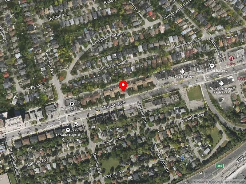 RentSafeTO apartment evaluation satellite view of 400-406 WILSON AVE in York Centre, Toronto
