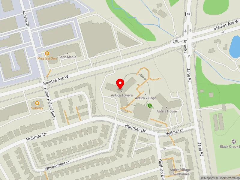 RentSafeTO apartment evaluation map view of 4001 STEELES AVE W in Humber River-Black Creek, Toronto