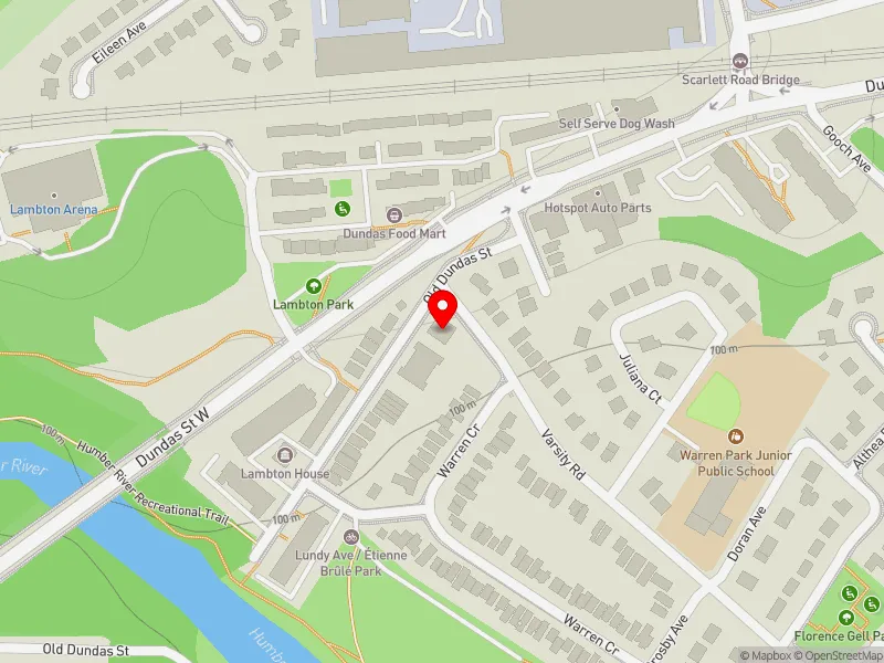 RentSafeTO apartment evaluation map view of 4029 OLD DUNDAS ST in Parkdale-High Park, Toronto