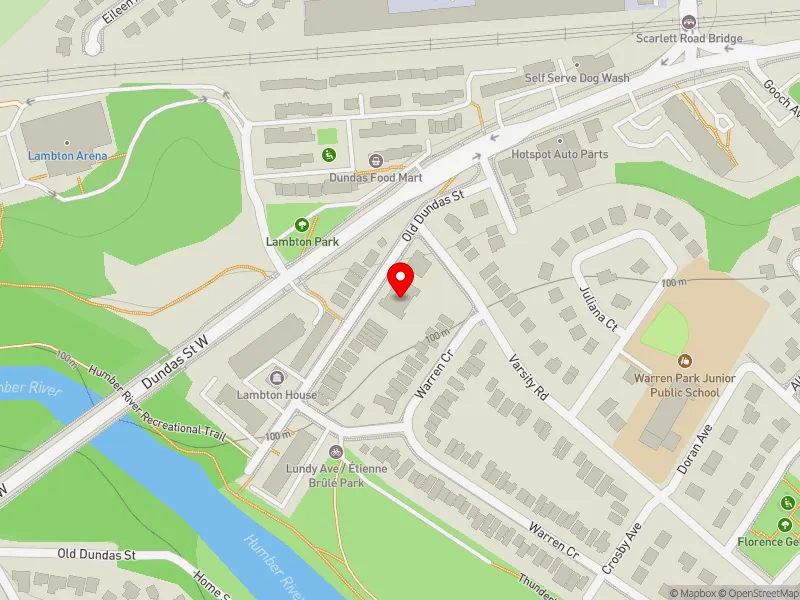 RentSafeTO apartment evaluation map view of 4033 OLD DUNDAS ST in Parkdale-High Park, Toronto