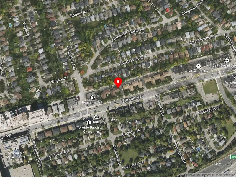 RentSafeTO apartment evaluation satellite view of 408-414 WILSON AVE in York Centre, Toronto