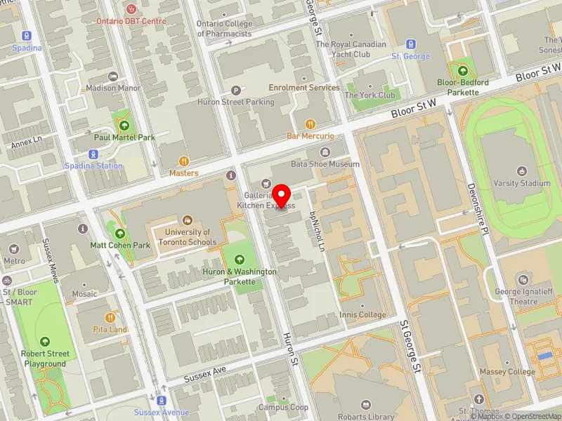 RentSafeTO apartment evaluation map view of 409 HURON ST in University-Rosedale, Toronto