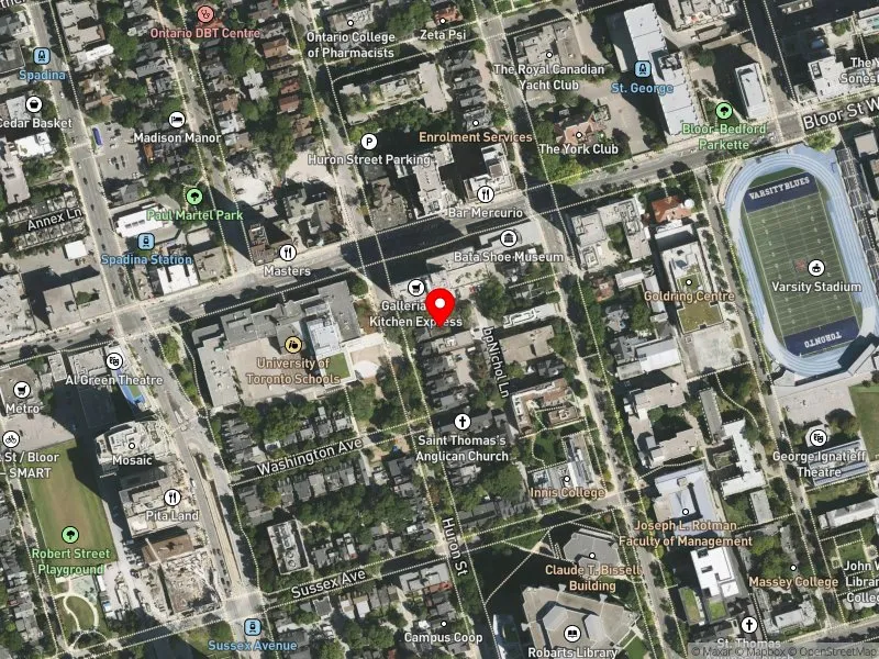 RentSafeTO apartment evaluation satellite view of 409 HURON ST in University-Rosedale, Toronto