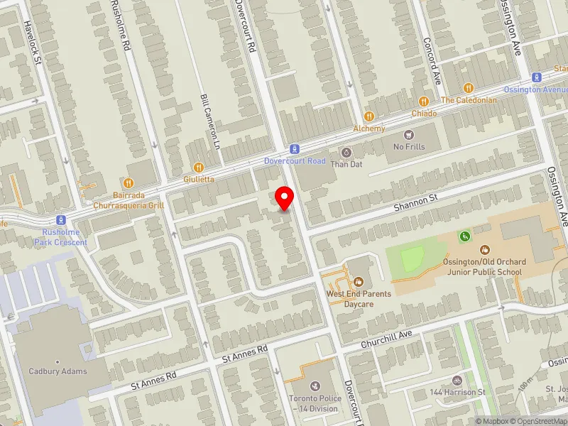 RentSafeTO apartment evaluation map view of 410 DOVERCOURT RD in Davenport, Toronto