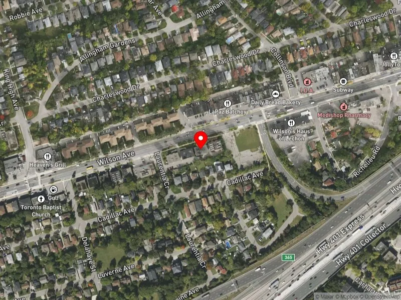 RentSafeTO apartment evaluation satellite view of 411 WILSON AVE in York Centre, Toronto