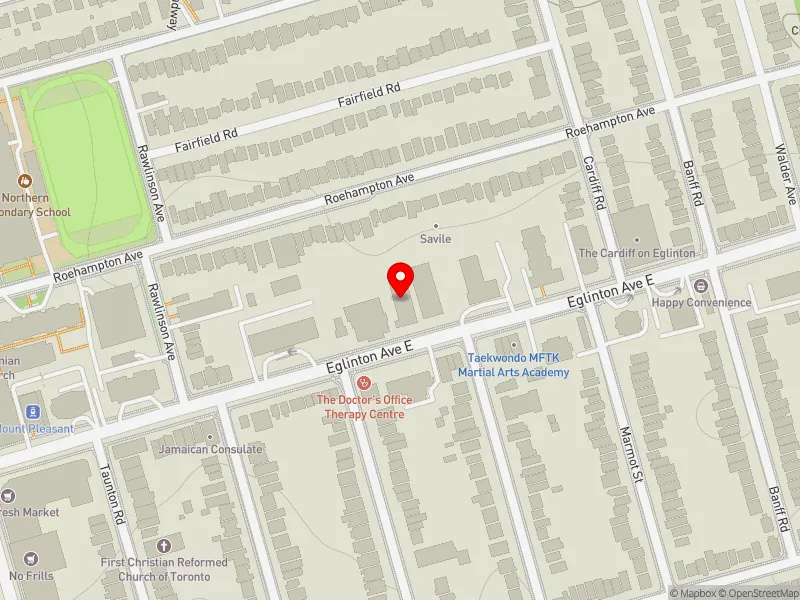 RentSafeTO apartment evaluation map view of 412 EGLINTON AVE E in Don Valley West, Toronto