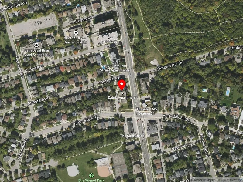 RentSafeTO apartment evaluation satellite view of 4160 BATHURST ST in York Centre, Toronto