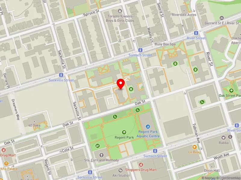 RentSafeTO apartment evaluation map view of 417 GERRARD ST E in Toronto Centre, Toronto