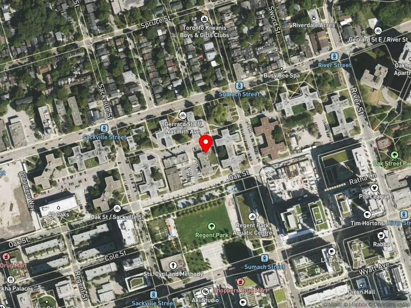 RentSafeTO apartment evaluation satellite view of 417 GERRARD ST E in Toronto Centre, Toronto