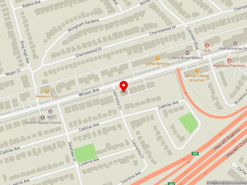 RentSafeTO apartment evaluation map view of 417 WILSON AVE in York Centre, Toronto