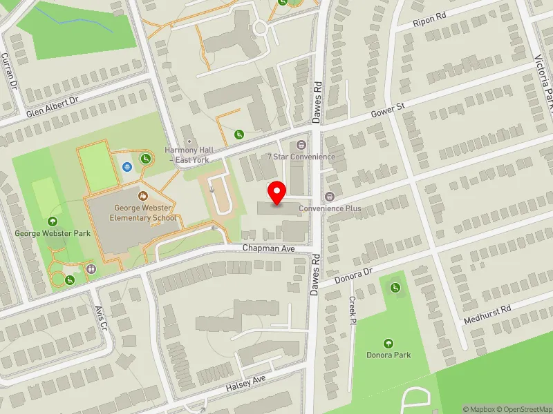 RentSafeTO apartment evaluation map view of 418 DAWES RD in Beaches-East York, Toronto