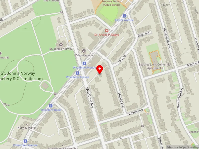 RentSafeTO apartment evaluation map view of 419 WOODBINE AVE in Beaches-East York, Toronto