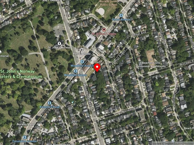 RentSafeTO apartment evaluation satellite view of 419 WOODBINE AVE in Beaches-East York, Toronto