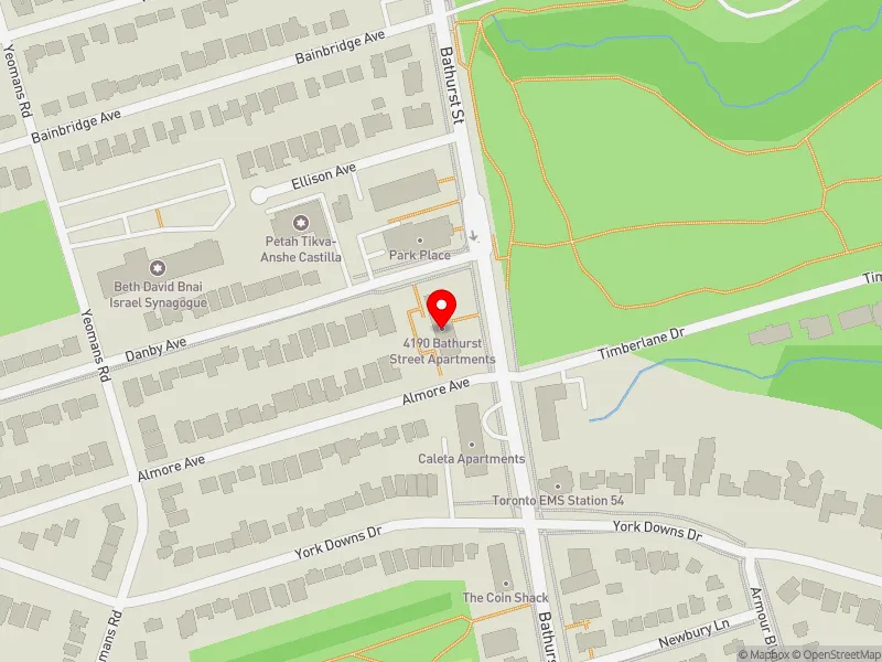 RentSafeTO apartment evaluation map view of 4190 BATHURST ST in York Centre, Toronto