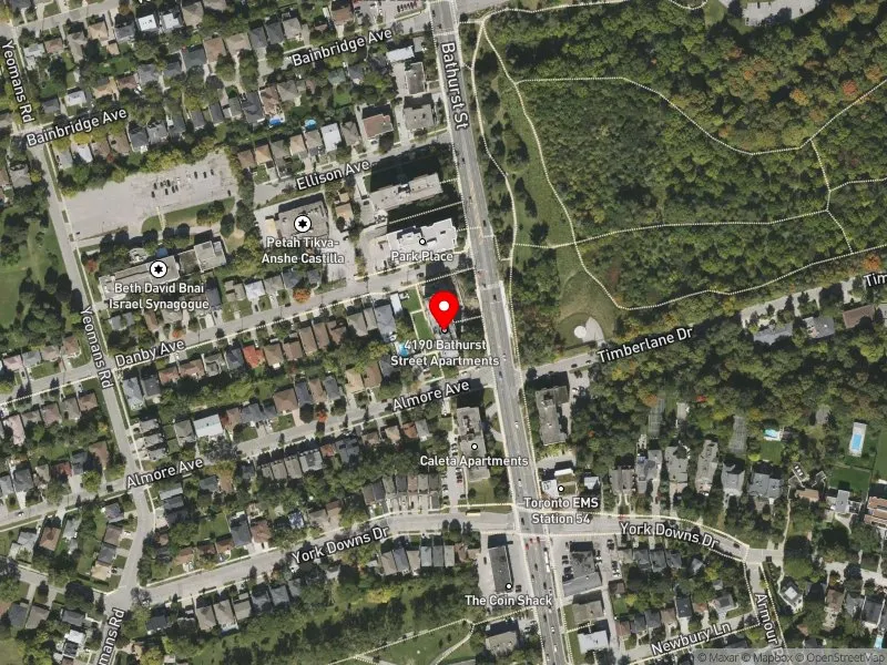 RentSafeTO apartment evaluation satellite view of 4190 BATHURST ST in York Centre, Toronto