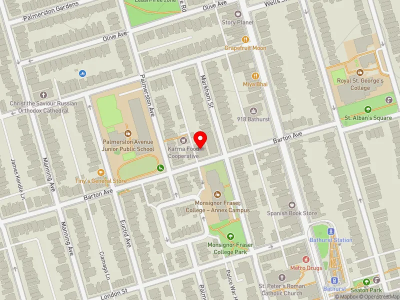 RentSafeTO apartment evaluation map view of 42 BARTON AVE in University-Rosedale, Toronto