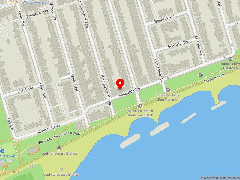 RentSafeTO apartment evaluation map view of 42 HUBBARD BLVD in Beaches-East York, Toronto