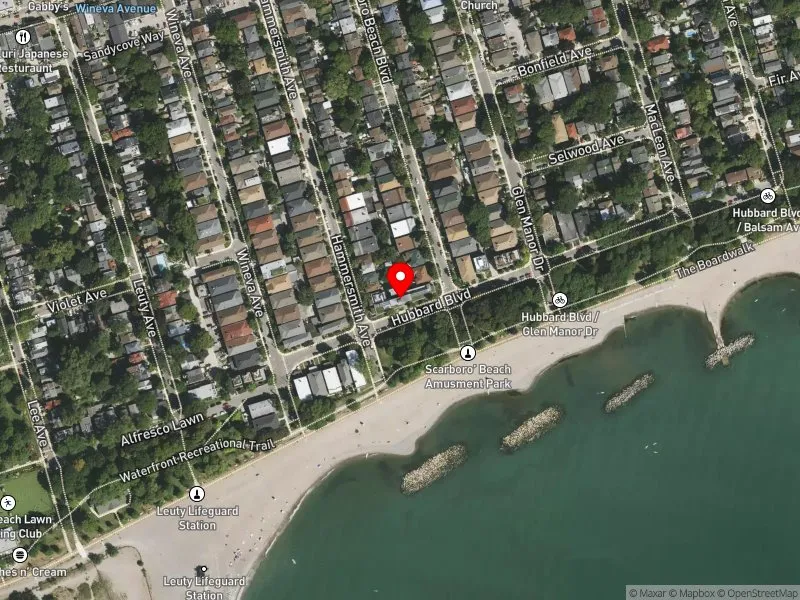 RentSafeTO apartment evaluation satellite view of 42 HUBBARD BLVD in Beaches-East York, Toronto