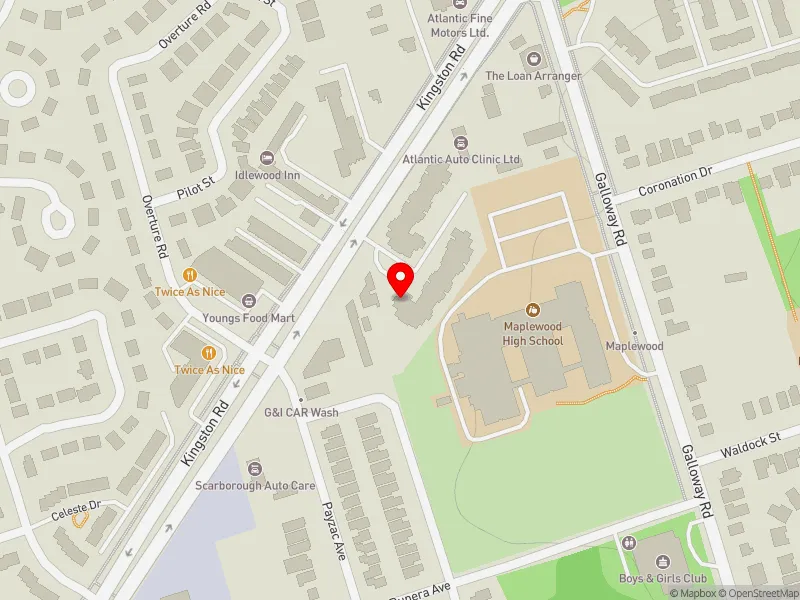 RentSafeTO apartment evaluation map view of 4201-4203 KINGSTON RD in Scarborough-Guildwood, Toronto