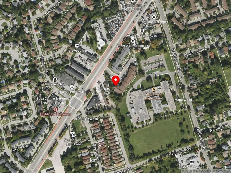 RentSafeTO apartment evaluation satellite view of 4201-4203 KINGSTON RD in Scarborough-Guildwood, Toronto