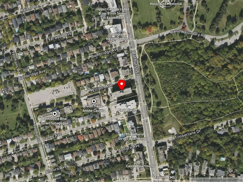 RentSafeTO apartment evaluation satellite view of 4222 BATHURST ST in York Centre, Toronto