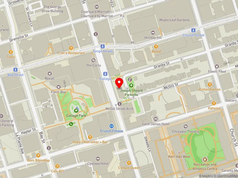RentSafeTO apartment evaluation map view of 423 YONGE ST in Toronto Centre, Toronto