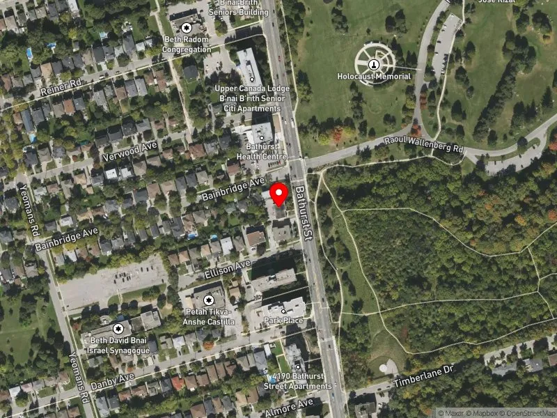 RentSafeTO apartment evaluation satellite view of 4238 BATHURST ST in York Centre, Toronto