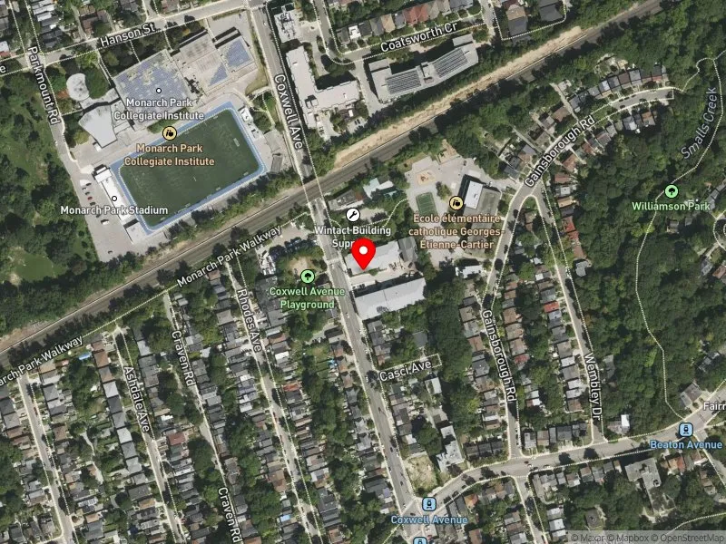 RentSafeTO apartment evaluation satellite view of 425 COXWELL AVE in Beaches-East York, Toronto