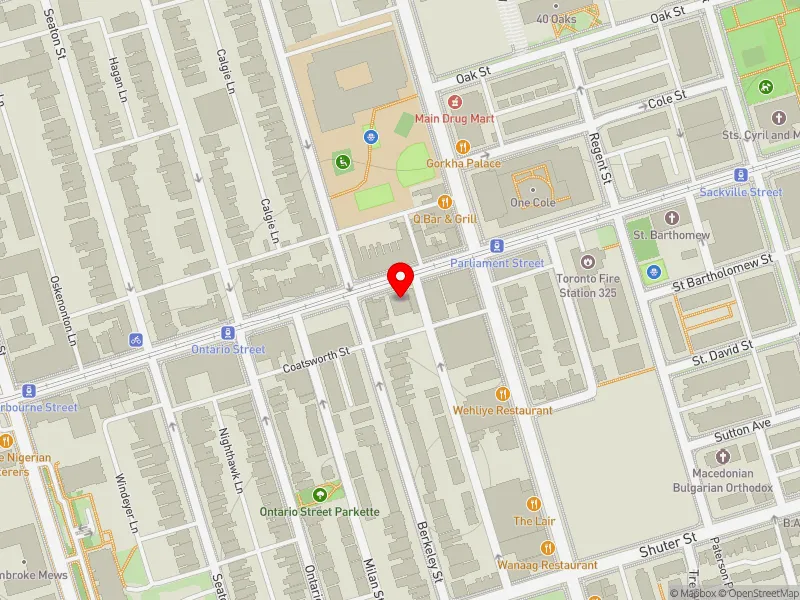 RentSafeTO apartment evaluation map view of 425 DUNDAS ST E in Toronto Centre, Toronto