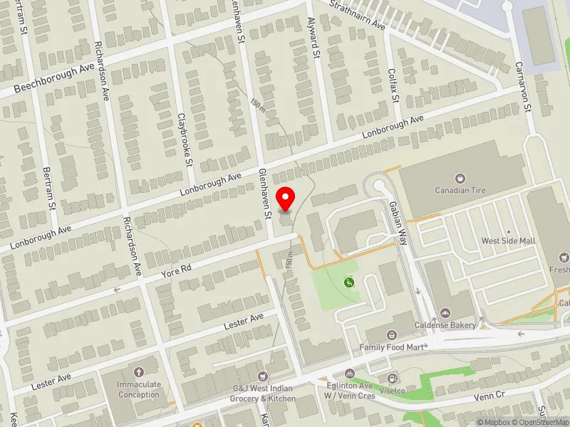 RentSafeTO apartment evaluation map view of 43 GLENHAVEN ST in York South-Weston, Toronto