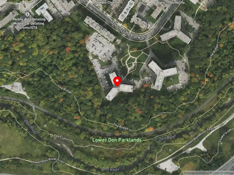 RentSafeTO apartment evaluation satellite view of 43 THORNCLIFFE PARK DR in Don Valley West, Toronto