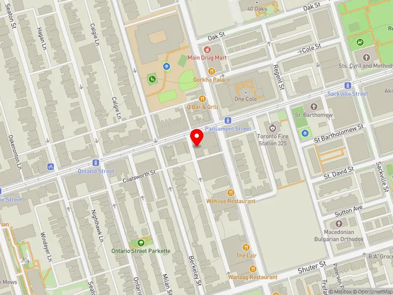 RentSafeTO apartment evaluation map view of 431 DUNDAS ST E in Toronto Centre, Toronto