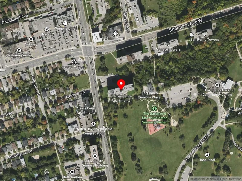 RentSafeTO apartment evaluation satellite view of 4383 BATHURST ST in York Centre, Toronto
