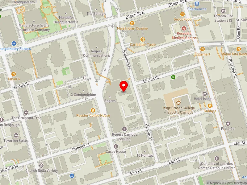 RentSafeTO apartment evaluation map view of 44 HUNTLEY ST in Toronto Centre, Toronto