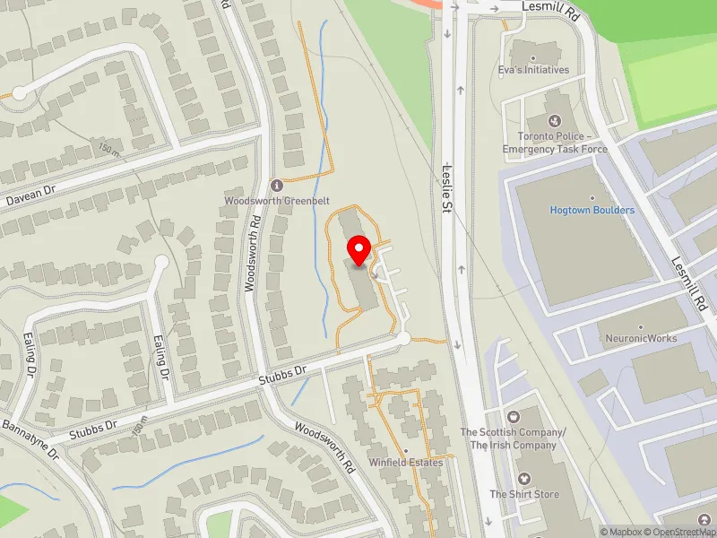 RentSafeTO apartment evaluation map view of 44 STUBBS DR in Don Valley West, Toronto