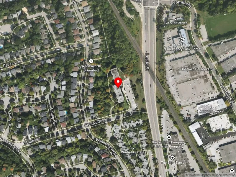 RentSafeTO apartment evaluation satellite view of 44 STUBBS DR in Don Valley West, Toronto