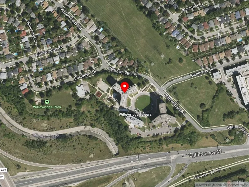 RentSafeTO apartment evaluation satellite view of 44 WILLOWRIDGE RD in Etobicoke North, Toronto