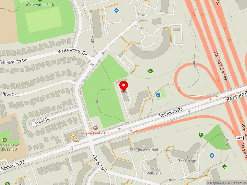 RentSafeTO apartment evaluation map view of 440 RATHBURN RD in Etobicoke Centre, Toronto