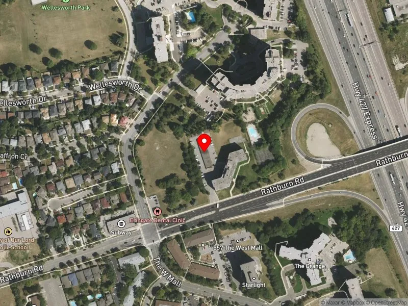 RentSafeTO apartment evaluation satellite view of 440 RATHBURN RD in Etobicoke Centre, Toronto