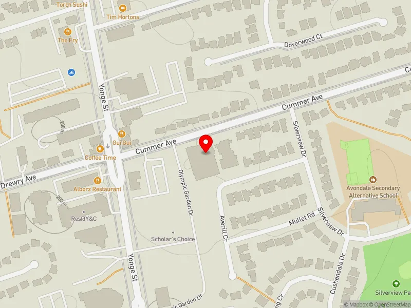 RentSafeTO apartment evaluation map view of 45 CUMMER AVE in Willowdale, Toronto