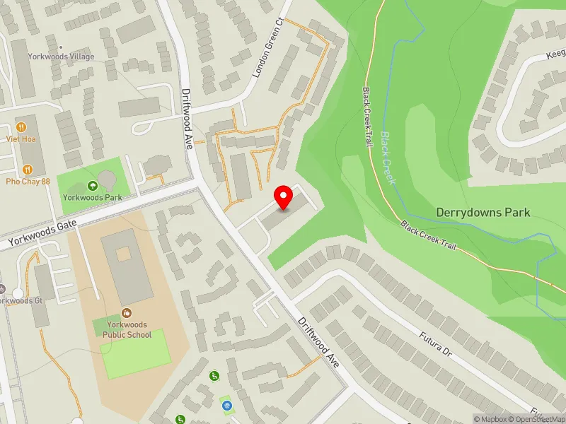 RentSafeTO apartment evaluation map view of 45 DRIFTWOOD AVE in Humber River-Black Creek, Toronto