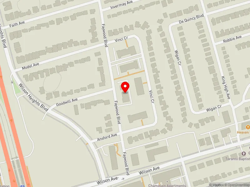 RentSafeTO apartment evaluation map view of 45 FAYWOOD BLVD in York Centre, Toronto